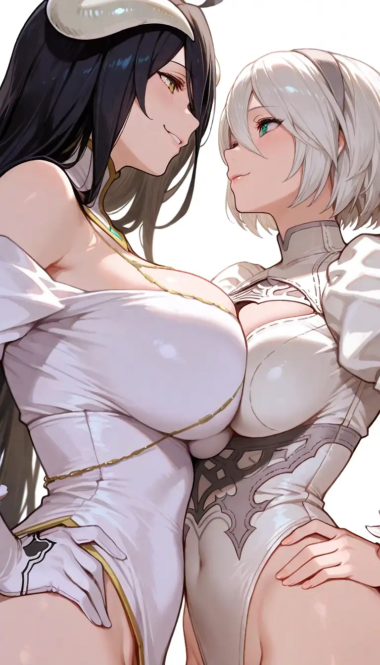 AI art "Albedo & 2B's Strap-on Adventures Round 2"