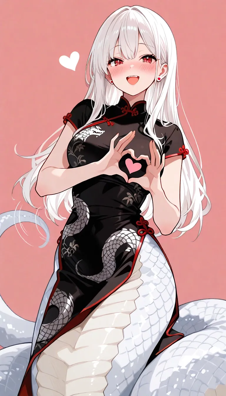 AI art "Kari the White-Scaled Lamia" with user description "Love this adorable snake girl and now a member of the Doggo Girls"