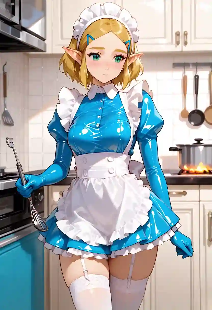 AI art 'Zelda’s cooking in the kitchen.' with user description '“What are you cooking?”
“Beef stroganoff.”
“I want this hot pocket!”'