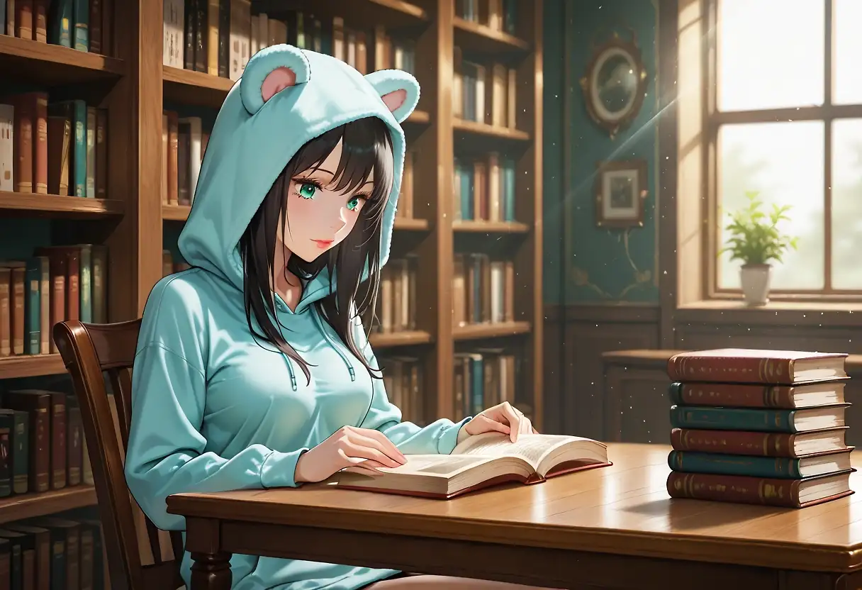 AI art "Studying in the library"