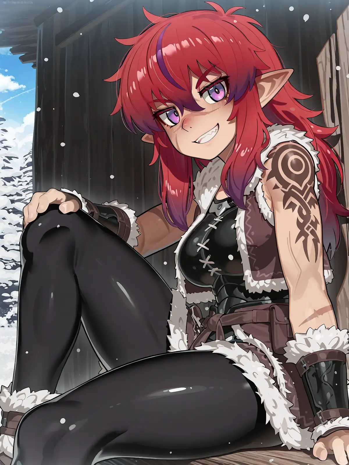 AI art 'Sexy Snow Elf' with user description 'Nothing like a hot AF elf that can kick ass <3'