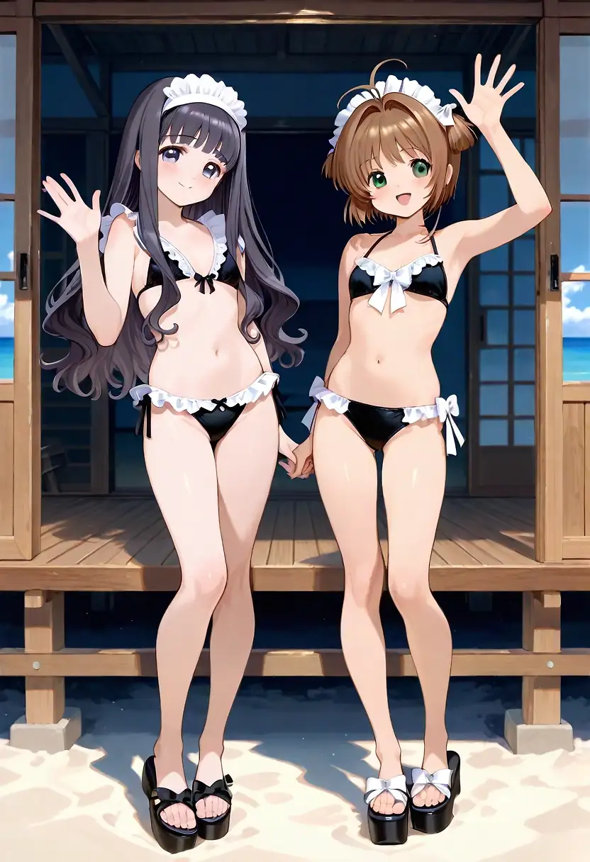 AI art 'bikini maid sakura&tomoyo'