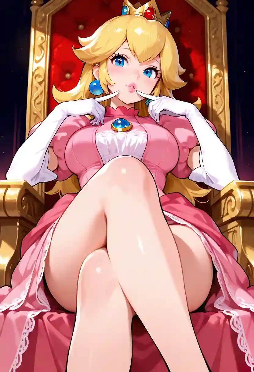 AI art 'Princess Peach' with user description 'Gemini said
The heavy oak doors of the Mushroom Kingdom throne room clicked shut, the echoes dying against the stained glass. Princess Peach sat atop her gilded throne, but her posture wasn't that of a weary ruler—it was that of a predator who had finally cornered her prey.

Her eyes tracked the lone guard standing at attention at the foot of the dais. He was young, his armor polished to a mirror finish, but he was trembling. He knew the protocol, but the way the Princess was looking at him—sharp, hungry, and entirely un-regal—wasn't in the handbook.

"At ease, soldier," she commanded, her voice dropping an octave, echoing with a velvet authority that made his knees weak.

He hesitated, shifting his halberd. "Princess? The perimeter hasn't been—"

"Forget the perimeter," she interrupted, rising slowly. The silk of her pink gown hissed against the gold of the throne as she descended the steps. She stopped inches from him, the scent of peaches and expensive perfume clouding his senses. She reached out, her gloved fingers tracing the edge of his breastplate before hooking into the leather strap. "I find myself bored with 'safety.' I think I’d much rather focus on... loyalty."

She leaned in, her lips brushing against his ear as she whispered, "Take off the helmet. I want to see the face of the man who’s going to spend the rest of the night serving his Princess in ways the kingdom never sees."

She didn't wait for an answer. With a sharp tug on his belt, she backed toward the throne, sitting back down and spreading her skirts wide, her eyes never leaving his. She patted the seat beside her—a space reserved only for royalty—and gave a slow, wicked smirk.

"Well? Your Princess has given you an order. Don't tell me you're going to commit treason by making me wait."'