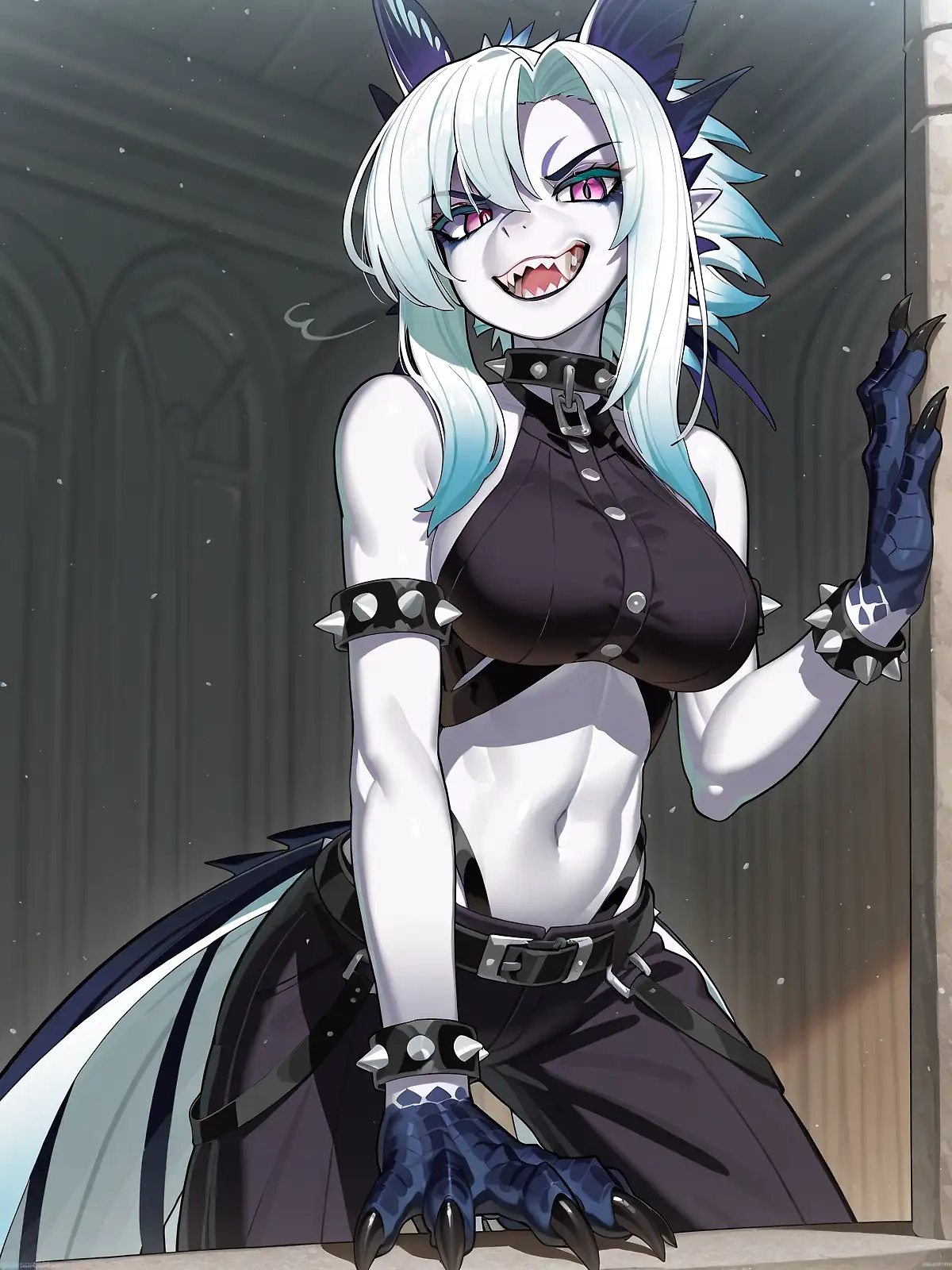 AI art 'Monster Hunter Girls: Legiana and Tigrex (again)' with user description 'Now for something a bit more elegant, at least for the Legiana <.<'